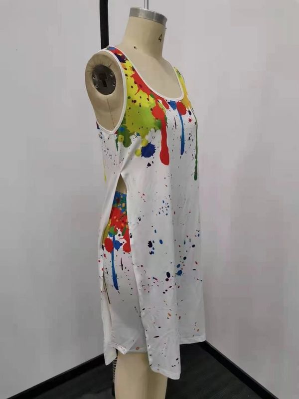 2021 Αντι-UV Tie Die 2 κομμάτια Set Σπλατ-Μηχάνι Εκτύπωση Shorts Outfits Ακανόνιστο Ασύμμετρο Μέτωπο