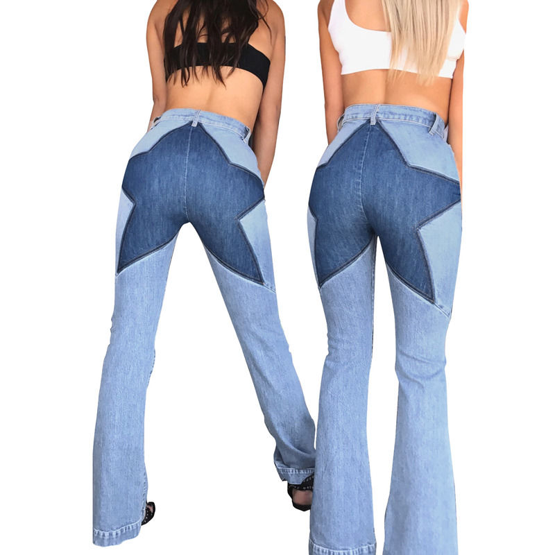 Χρώμα Αποδεικτικό Λάμψης Καλή ποιότητα patchwork hip star τζιν ράψιμο τέντωμα τεντωμένο παντελόνι γυναίκες τζιν μακριά