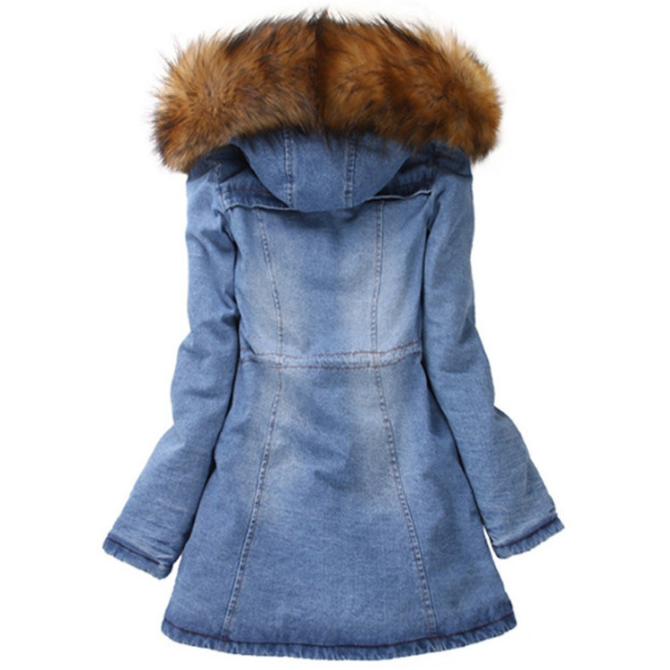 2020 Γούνινο κολάρο Ντενίμ Τζακέτο Χειμερινό Αδιάβροχο Σφιχτό Βαμβακερό Παντικαλυμμένο Τζιν Παλτό Γυναίκες