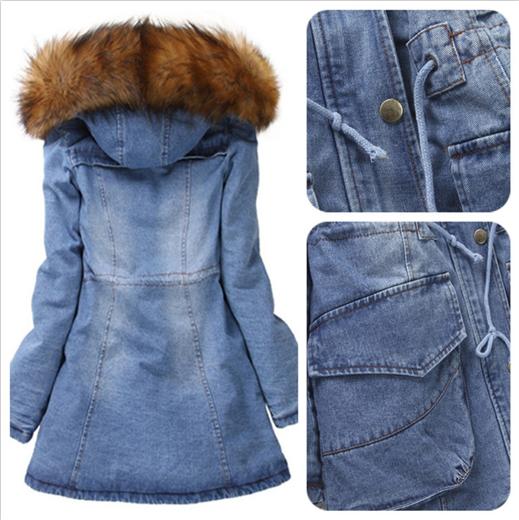 2020 Γούνινο κολάρο Ντενίμ Τζακέτο Χειμερινό Αδιάβροχο Σφιχτό Βαμβακερό Παντικαλυμμένο Τζιν Παλτό Γυναίκες
