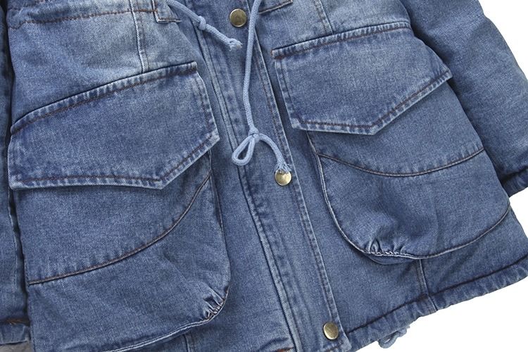 Μοντέλα παχύ βαμβακερό φουσκωτό κολάρο τζιν σακάκι χειμερινό φουσκωτό τζιν αντηλιακό παλτό γυναίκες