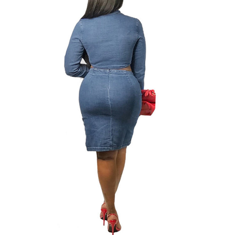 Μοντέλα στυλ plus size σέξι τζιν φούστα με πάνω σετ δύο κομματιών σετ φούστα χαλαρό